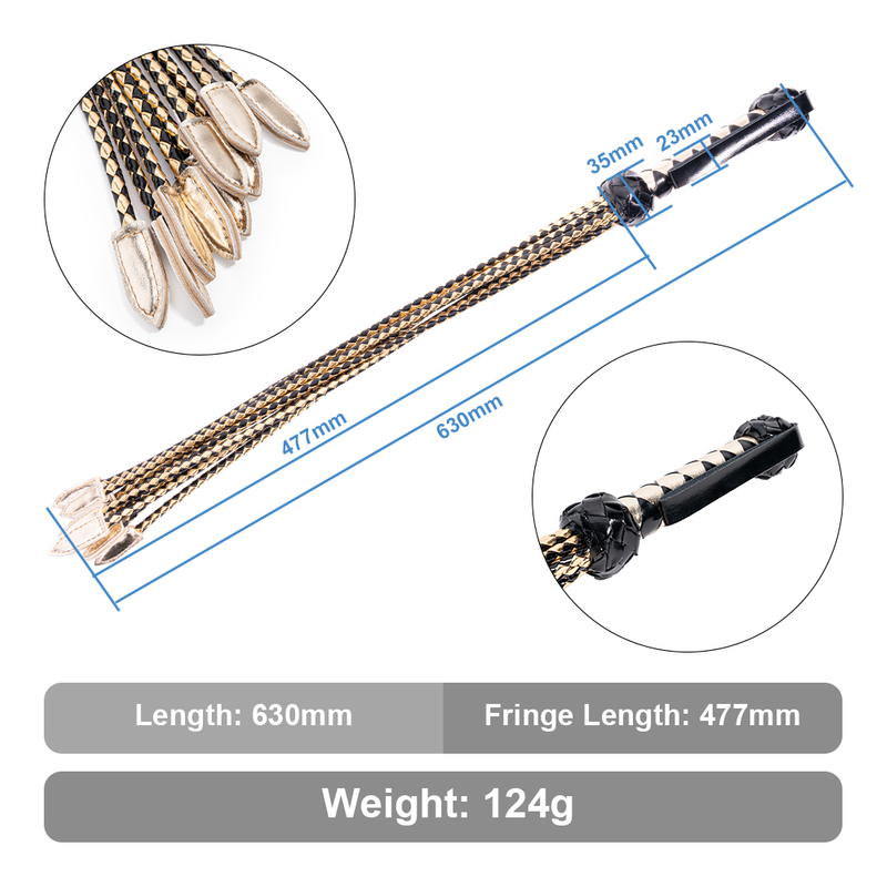 Black and Gold Flog Style Beautiful BDSM Heart Passion PU Leather BDSM Whip