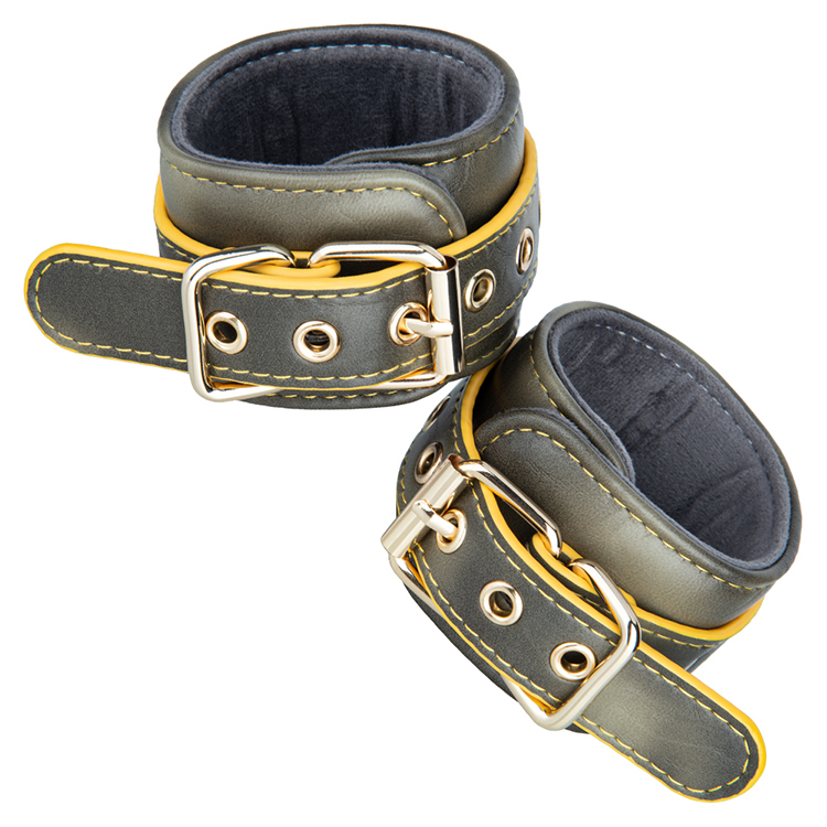 Adult SM Bondage Gold Handcuffs PU Leather BDSM Restraint Toys for Couples