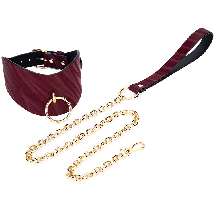 Royal Design PU Leather SM Collar with Neoprene Lining and Metal Chain Leash Soft BDSM Bondage Gear for Slave Roleplay