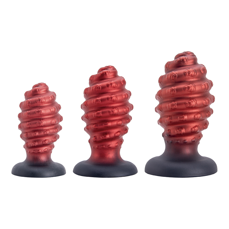  Black And Red Spiral Shape Emulator Suction Cup Realistic Adult Dildo