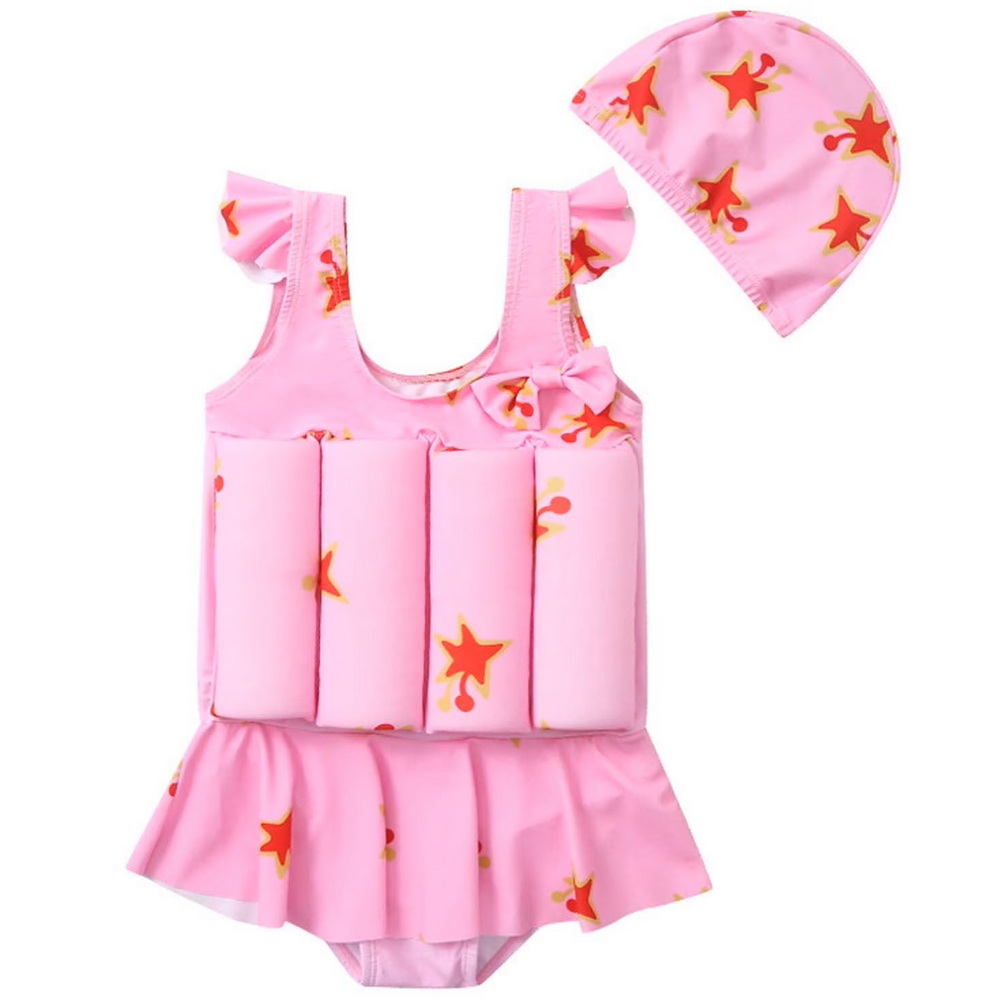 Wreesh toddler bayi perempuan terapung baju renang satu keping baju renang comel comel cetak baju renang pelan baju renang tanpa baju renang merah jambu merah jambu