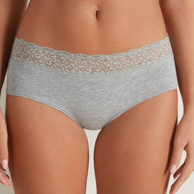 Materiale in pizzo grigio per biancheria intima da donna