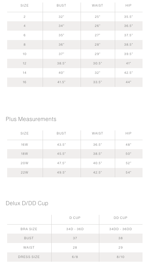 La Blanca Size Chart 2