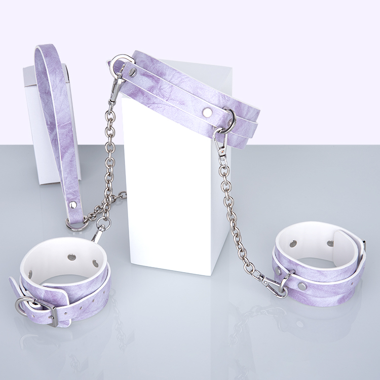 2 Piece High Quality Leather BDSM Bondage Set Handcuff Collar and Chain Erotic Sex Toys for Adults and Couples