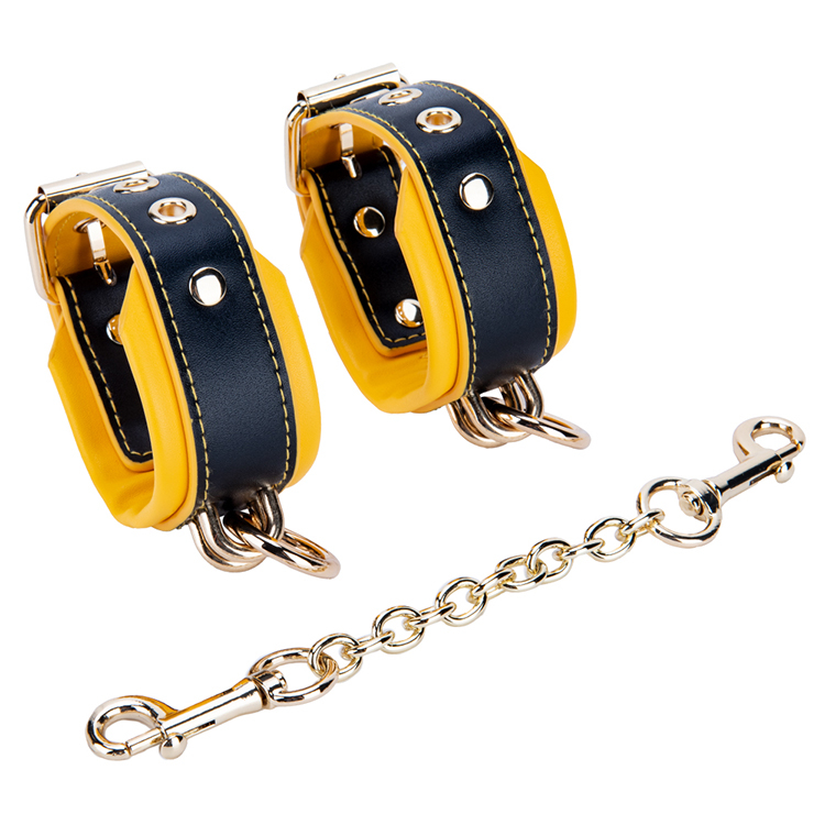 Adult 2PCS Yellow and Black BDSM SM Bondage Kit Choker and Handcuff Set for Sexy Couple Games and Bondage Fetish Play