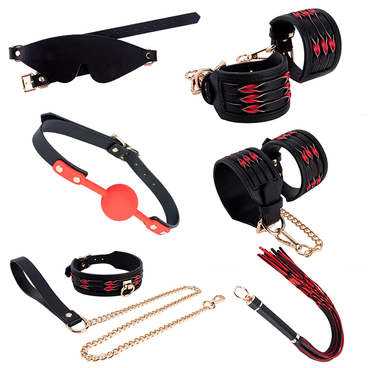 6PCS Leather Bondage Kit for Women Plush BDSM Sex Toy Set for Couples SM Erotic Games