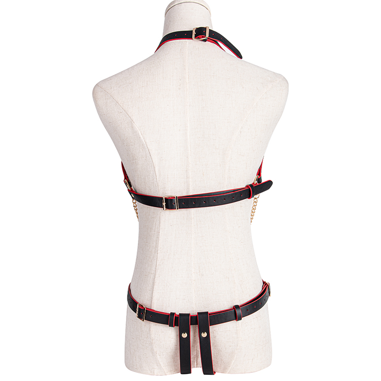 Seductive Leather Harness Garter Pants and Waist Rings for Women's Fetish Bondage