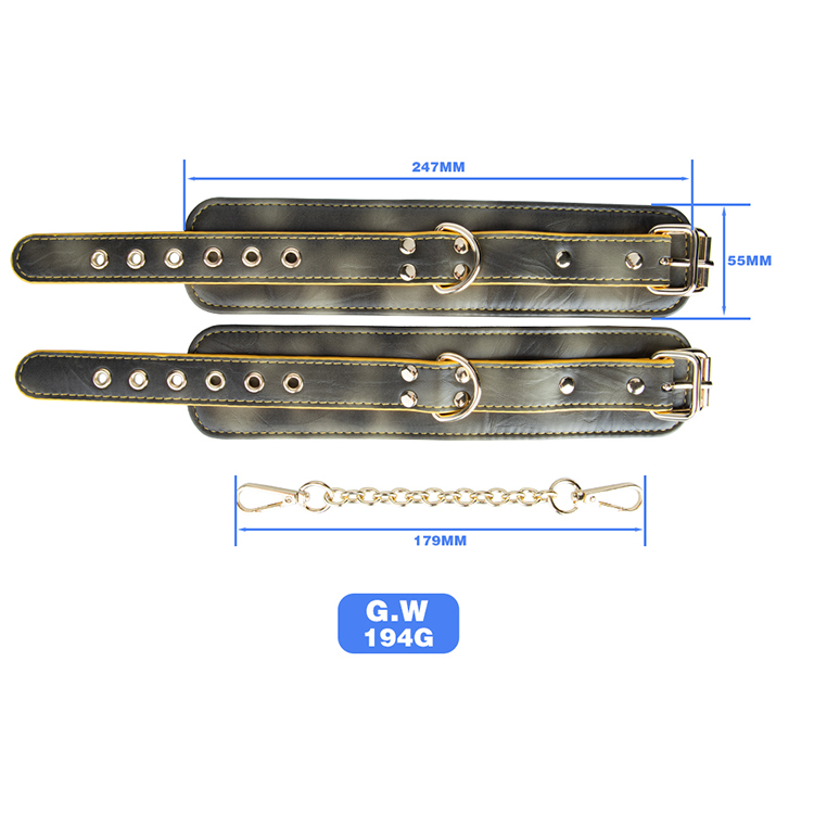 Adult SM Bondage Gold Handcuffs PU Leather BDSM Restraint Toys for Couples