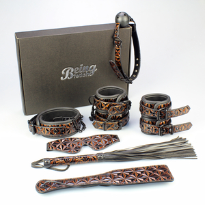 7PSC Orange Diamond Pattern Bondage Kit a 7 Piece Set Designed to Unleash Couples Most Vibrant Fetish Fantasies