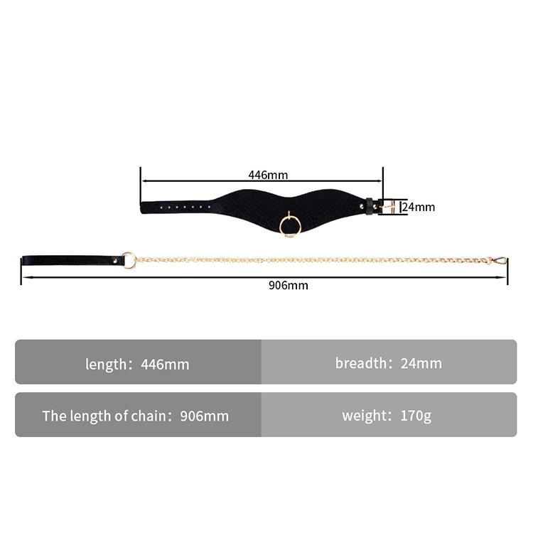 Royal Design PU Leather SM Collar with Neoprene Lining and Metal Chain Leash Soft BDSM Bondage Gear for Slave Roleplay