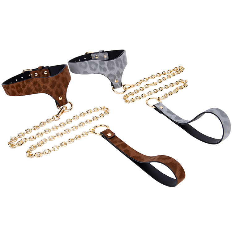 Luxury Royal PU Leather SM Collar with Neoprene Lining and Metal Chain Leash: Soft BDSM Gear for Slave Roleplay