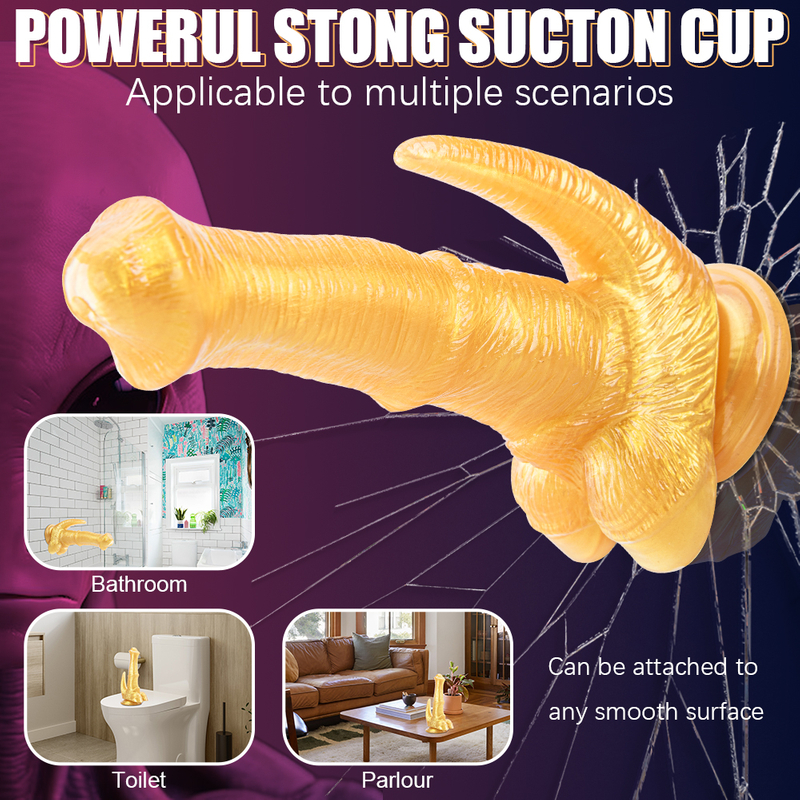 Fantasy Colorful Gold Alien Dildo Animal Design with Strong Suction Cup for Men's Adult Toy