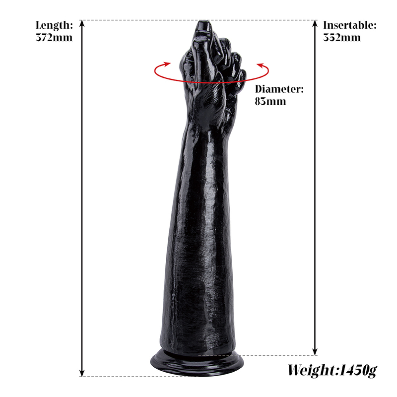 Black Long Hand Fist Dildo for Women Vertical Finger Design High Quality PVC