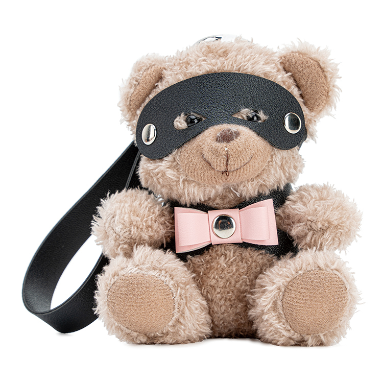 Key Chain PU Leather BDSM Bear With Pink Bow