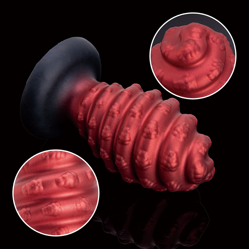  Black And Red Spiral Shape Emulator Suction Cup Realistic Adult Dildo