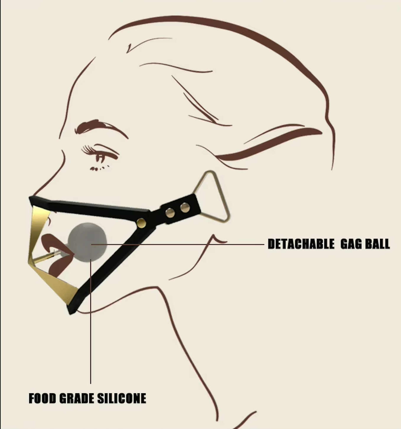 Adult SM Bondage Restraint for Enhanced Sensory Deprivation Golden Punker Locking Muzzle Gag with Premium Leather Straps