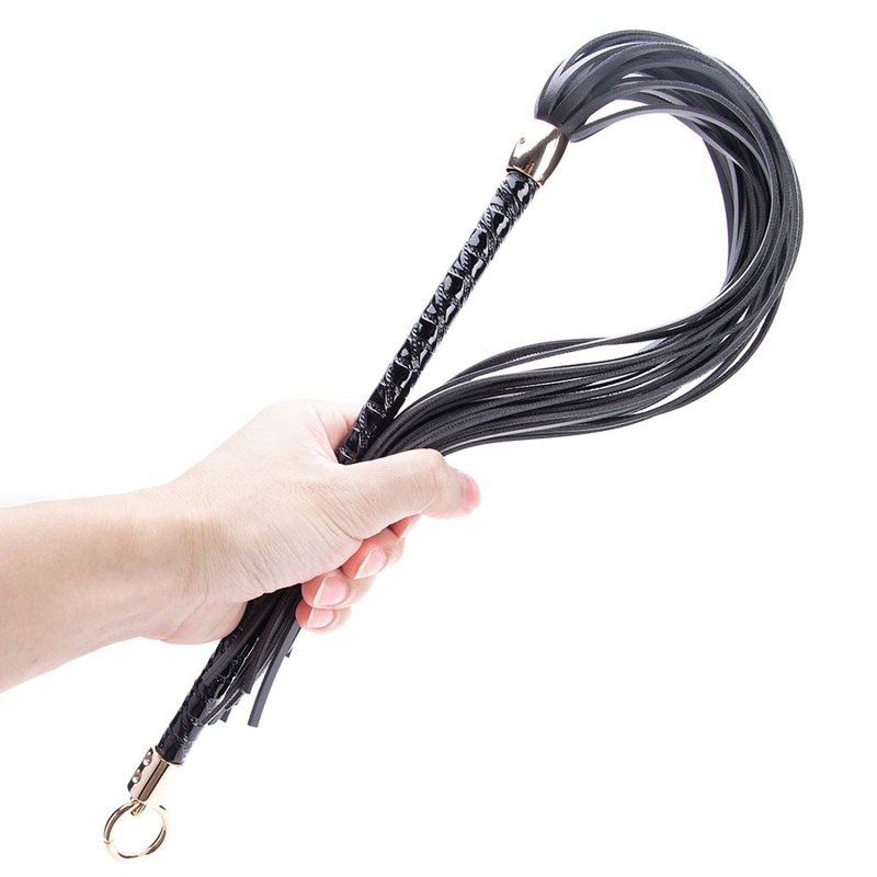 PU Leather Horse Harness Bull Whip with Spanking Tassel Handle for BDSM Sex Bondage Toy