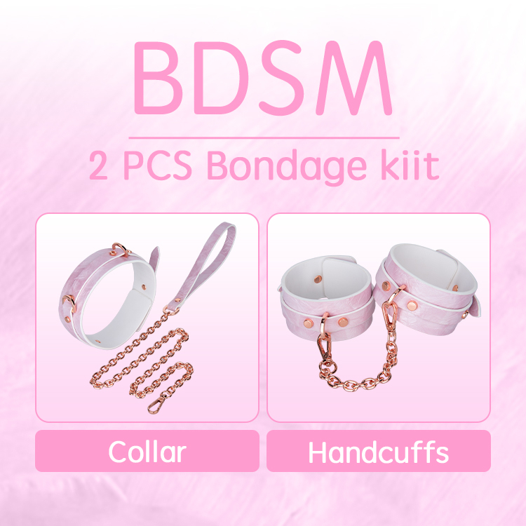 High Quality 2 Piece Leather BDSM Bondage Set Handcuff Collar and Chain Erotic Sex Toys for Adults and Couples