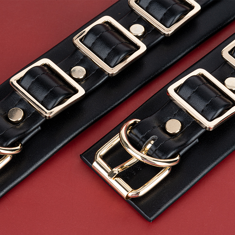 2 Piece PU Leather SM Bondage Set Erotic Restraint Toys Including Flirting Handcuffs and Collar for Adult BDSM Play