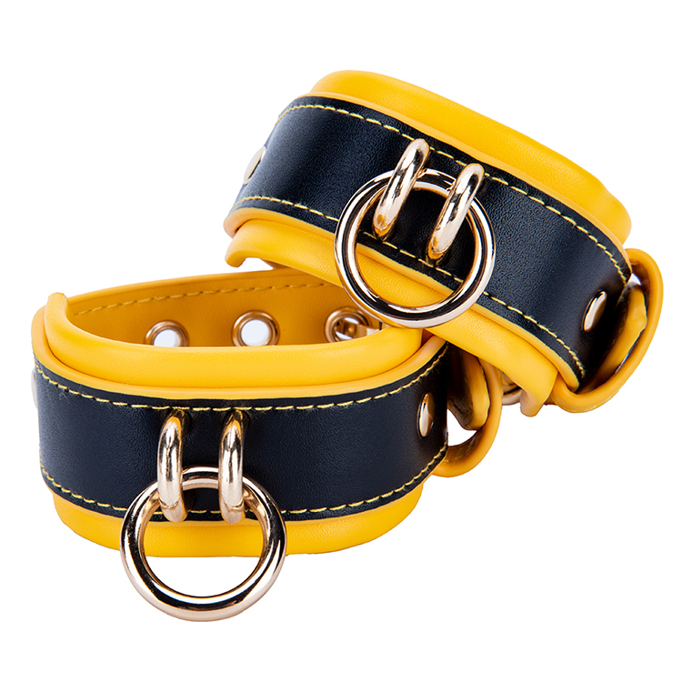 Adult 2PCS Yellow and Black BDSM SM Bondage Kit Choker and Handcuff Set for Sexy Couple Games and Bondage Fetish Play