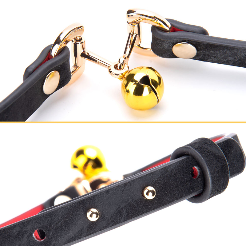 Trendy Little Bell Tame Black PU Leather Iron Collar with Adjustable Buckle Gothic BDSM Bondage Choker Necklace for Couples