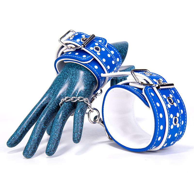 BDSM Bondage Blue PU Leather Handcuffs Adult Erotic Toys for BDSM Restraint Play