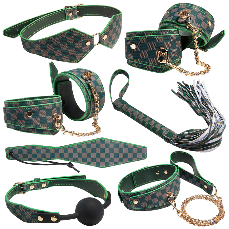 7PCS Black＋Brown Female Bondage Kit Sexy Couple Adult Toys for Bondage Game Present Gift Premium BDSM Bondage Set