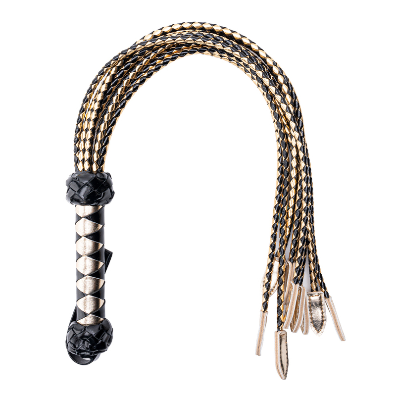 Black and Gold Flog Style Beautiful BDSM Heart Passion PU Leather BDSM Whip