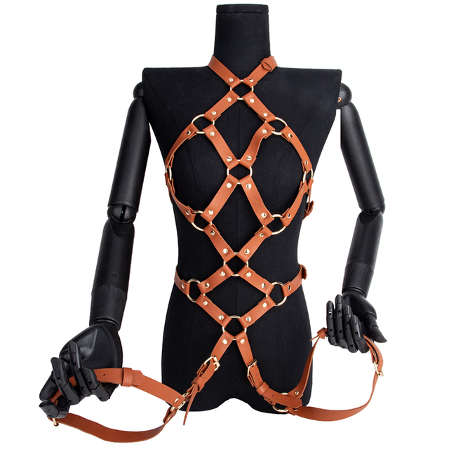 Brown Bondage Set for Fetish Roleplay Tailored for Breast Bondage and SM Slave Fantasy Enactment