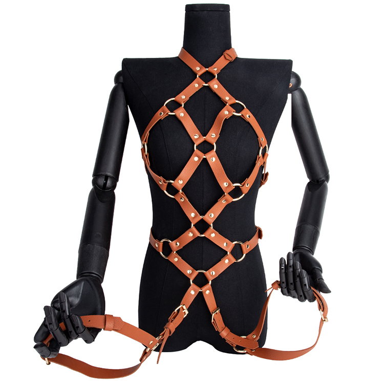 Brown Bondage Set for Fetish Roleplay Tailored for Breast Bondage and SM Slave Fantasy Enactment