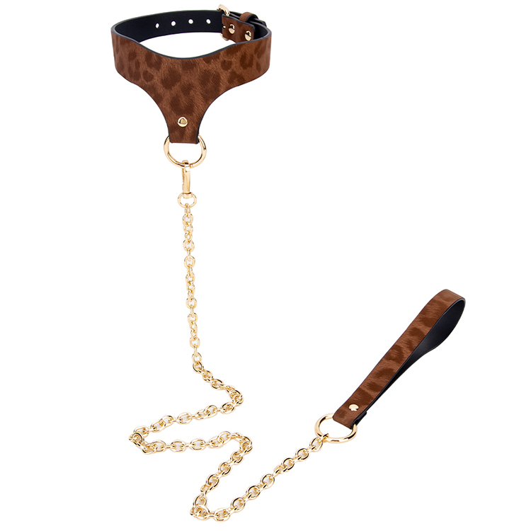 Luxury Royal PU Leather SM Collar with Neoprene Lining and Metal Chain Leash: Soft BDSM Gear for Slave Roleplay