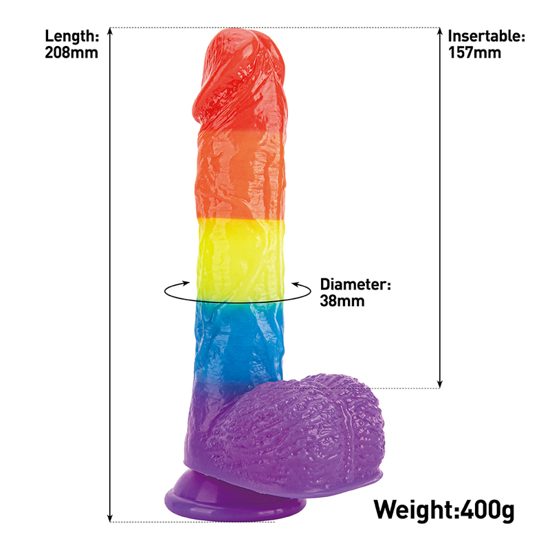 Colorful Rainbow Soft Jelly Real Penis Dildo Female Masturbation 