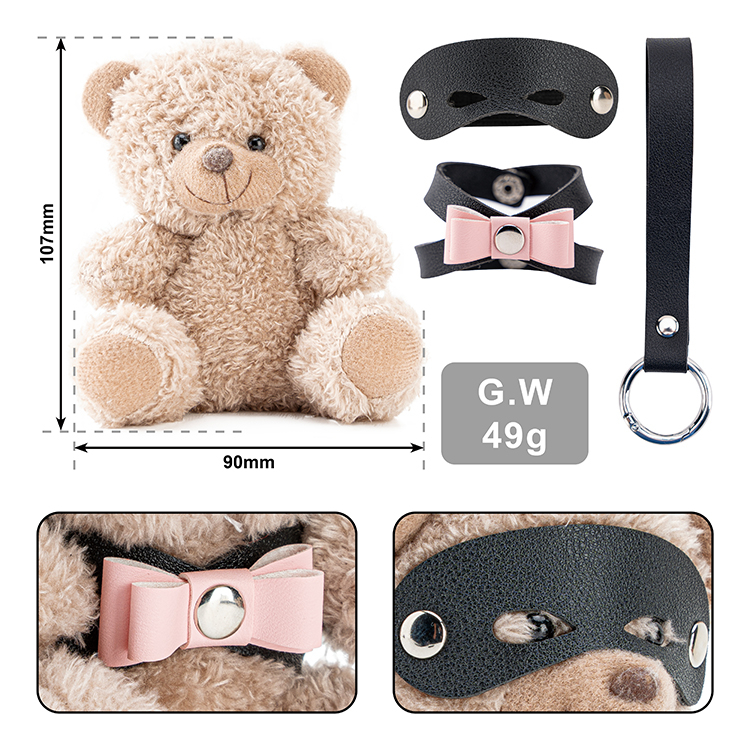 Key Chain PU Leather BDSM Bear With Pink Bow