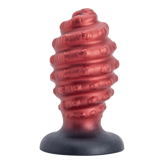  Black And Red Spiral Shape Emulator Suction Cup Realistic Adult Dildo