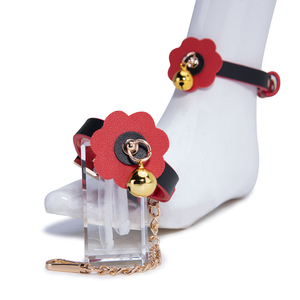Soft Adjustable Red Ankle Cuffs With Bells SM Bondage Restraints Set