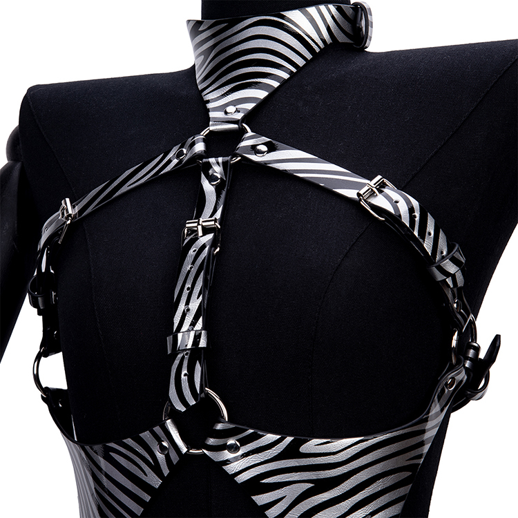 Zebra Print Fetish Roleplay Bondage Set Harness Bra for Breast Bondage and SM Slave Fantasy Play Adult BDSM Device