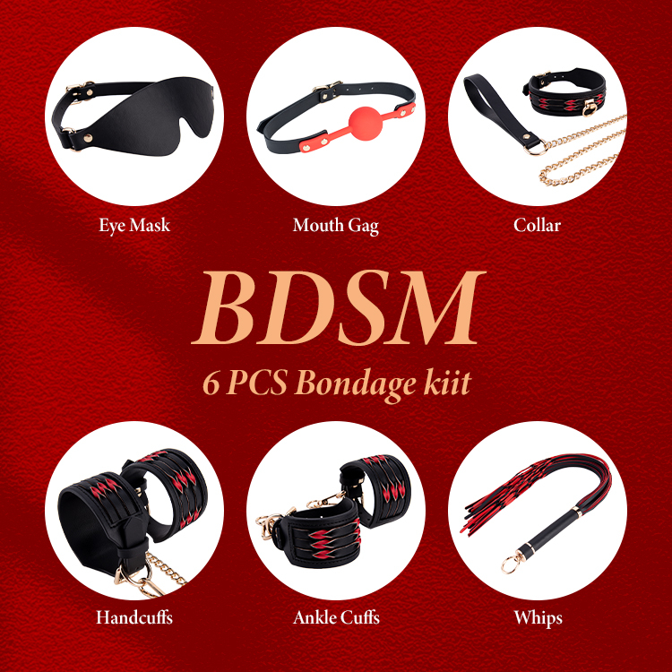 6PCS Leather Bondage Kit for Women Plush BDSM Sex Toy Set for Couples SM Erotic Games