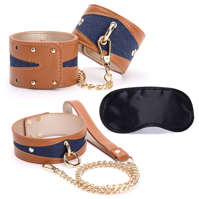 3 Piece Black BDSM Bondage Gear Set SM Choker Handcuffs and Restraints for Feminine Fetish Play and Sexy Roleplay