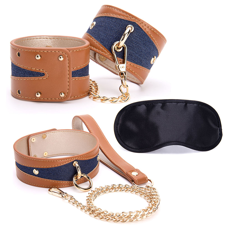 3 Piece Black BDSM Bondage Gear Set SM Choker Handcuffs and Restraints for Feminine Fetish Play and Sexy Roleplay