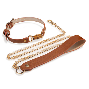 Fetish Leather Bondage Slave Collar Erotic Sex Neck Collar Leash with Metal Chain Adult Sex Toys Bondage