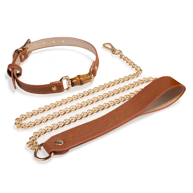 Fetish Leather Bondage Slave Collar Erotic Sex Neck Collar Leash with Metal Chain Adult Sex Toys Bondage