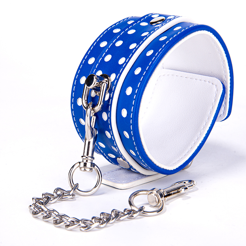 BDSM Bondage Blue PU Leather Handcuffs Adult Erotic Toys for BDSM Restraint Play