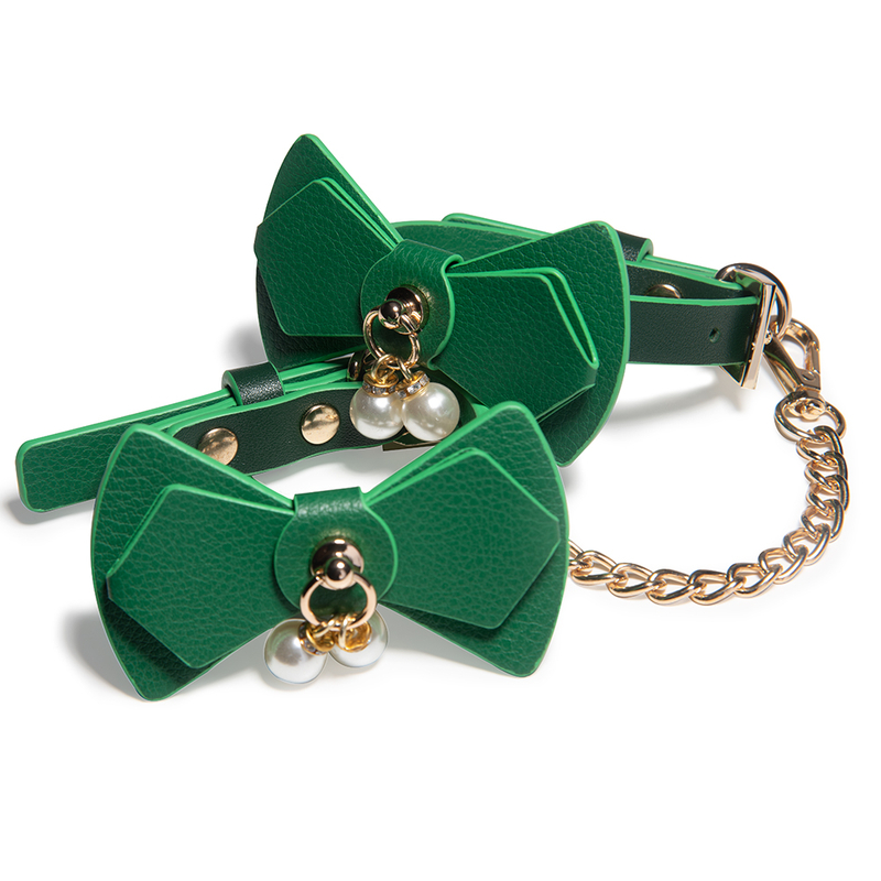 7PCS Unlock a Realm of Sensory Delight with This Elegant Green Bow Bondage with Adorned Bondag