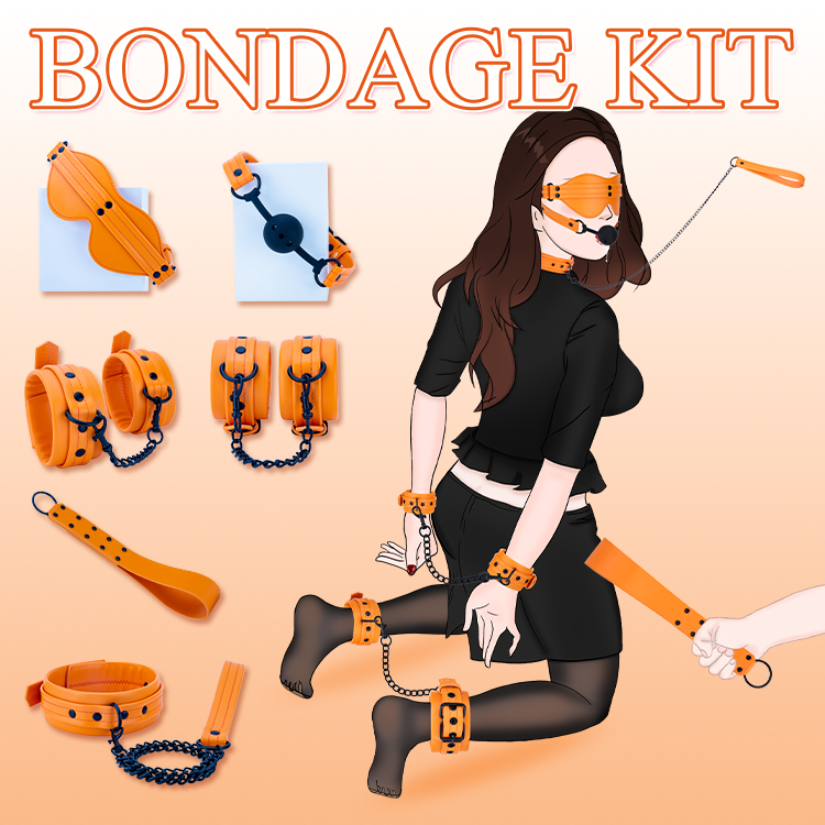 7PCS Factory Priced Orange Pumpkin Velvet Bdsm Bondage Kits 