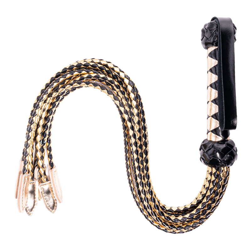 Black and Gold Flog Style Beautiful BDSM Heart Passion PU Leather BDSM Whip