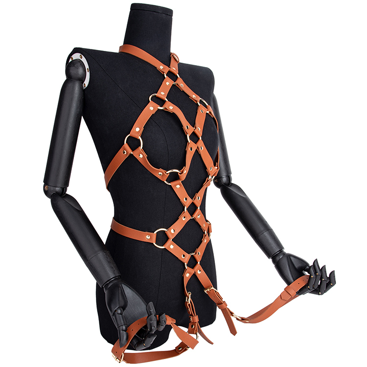 Brown Bondage Set for Fetish Roleplay Tailored for Breast Bondage and SM Slave Fantasy Enactment