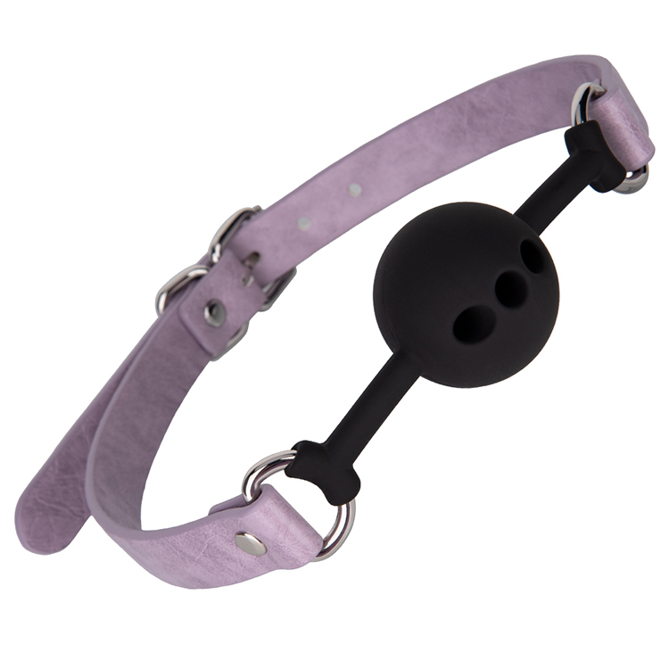 Adult Sex Toys for Fetish and Couples Purple Silicone SM Seat Belt Mouth Plug Ball and PU Leather SM Toys