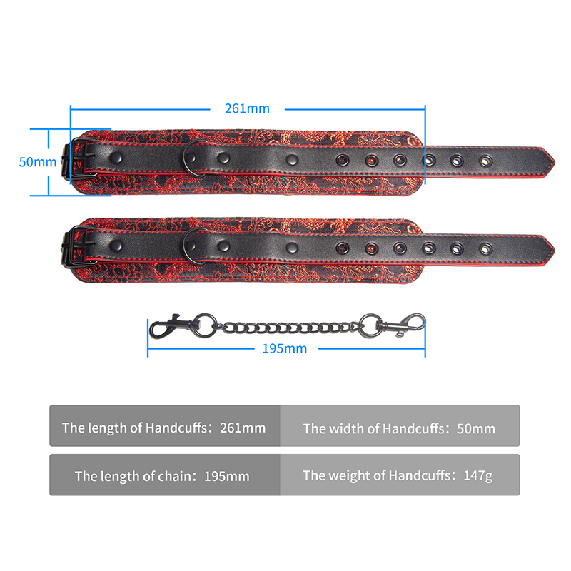 SM Bondage PU Leather Handcuffs Black and Red Customized Leather Sex Toys Chinese Traditional Pattern Master's weapon For Couple