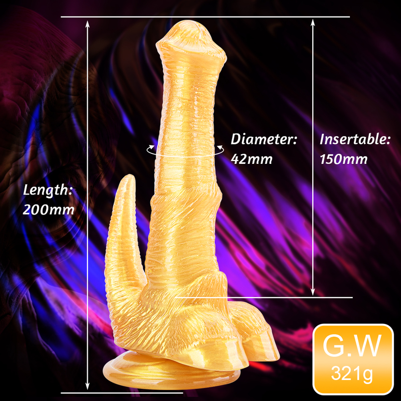 Fantasy Colorful Gold Alien Dildo Animal Design with Strong Suction Cup for Men's Adult Toy