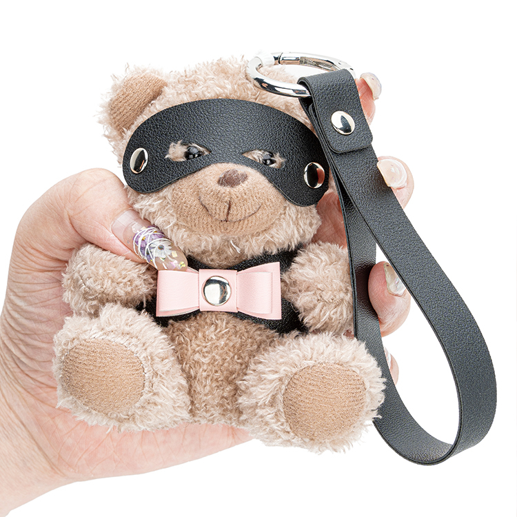 Key Chain PU Leather BDSM Bear With Pink Bow